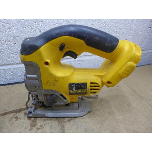 2034 - 4 DeWalt power tools; 2 drills, jigsaw & circular saw with battery & charger