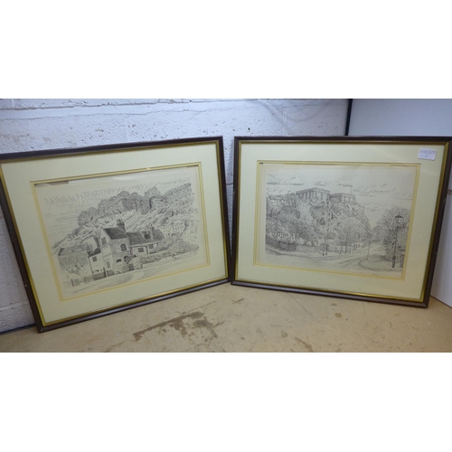 2096 - Set of 4 framed limited edition prints of Nottingham landmarks; Nottingham Castle, Wollaton Hall, Ye... 