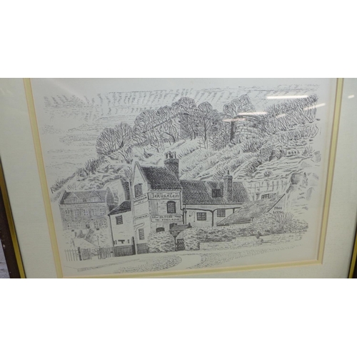 2096 - Set of 4 framed limited edition prints of Nottingham landmarks; Nottingham Castle, Wollaton Hall, Ye... 