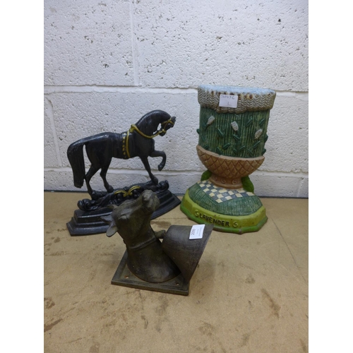 2099 - Lavender metal door stop, metal horse door stop and cow bell