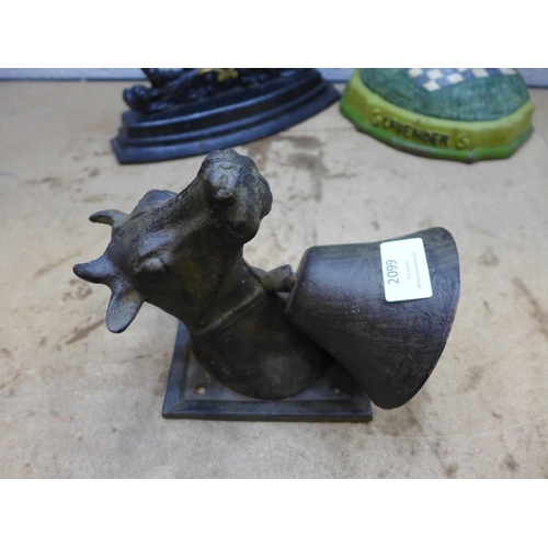 2099 - Lavender metal door stop, metal horse door stop and cow bell