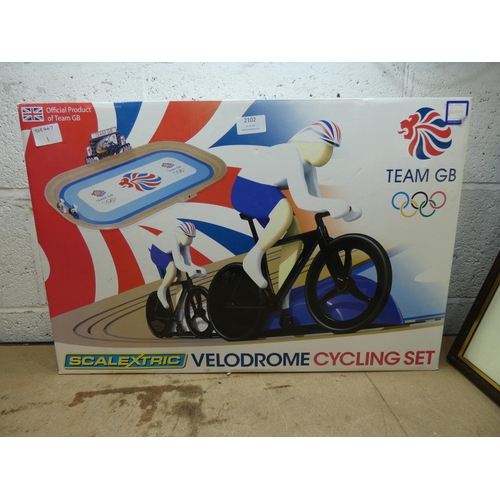 2102 - Quantity of assorted toys, including Team GB Scalextric cycling set, etc.