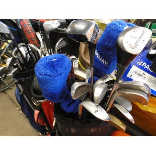 2332 - 3 Golf bags containing various irons, woods & putters inc. Howson, Ping, Ryder, Knife, Covett, etc.