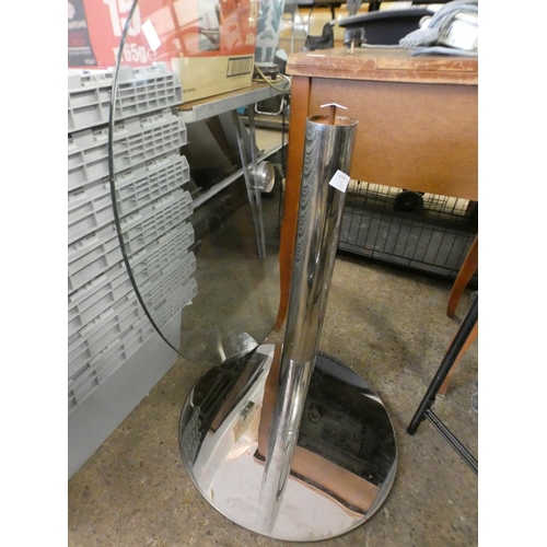 2355 - Round table with chrome base & glass top and patio table with glass top