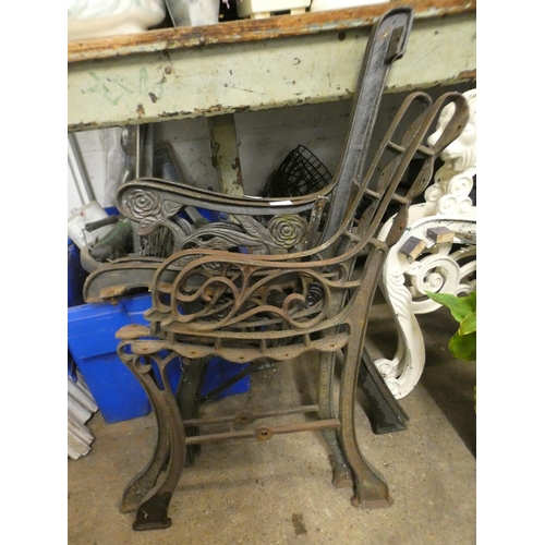 2399 - Pr. of cast metal flower bench ends & one other pr. of children's bench ends