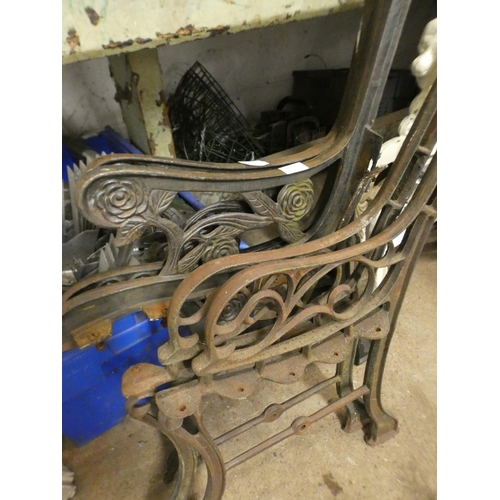 2399 - Pr. of cast metal flower bench ends & one other pr. of children's bench ends