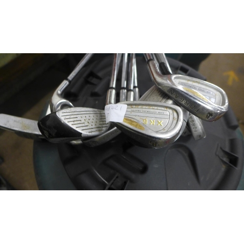 2410 - Full set of XK5 golf irons plus putter, 5 and 1 woods