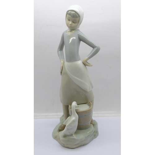 605 - A Lladro figure of a girl with duck