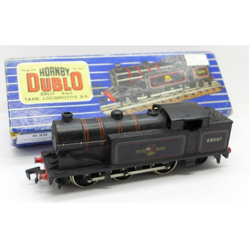 636 - A Hornby Dublo OO gauge model Tank locomotive, EDL17, 0-6-2, boxed