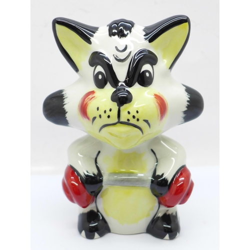 666 - A Lorna Bailey boxer cat, signed on the back, 13cm