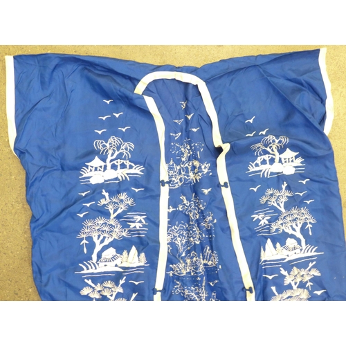 686 - A blue embroidered kimono