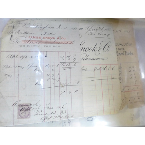 688 - Paper ephemera; file of 19th Century invoices, statements, etc. (80 items)