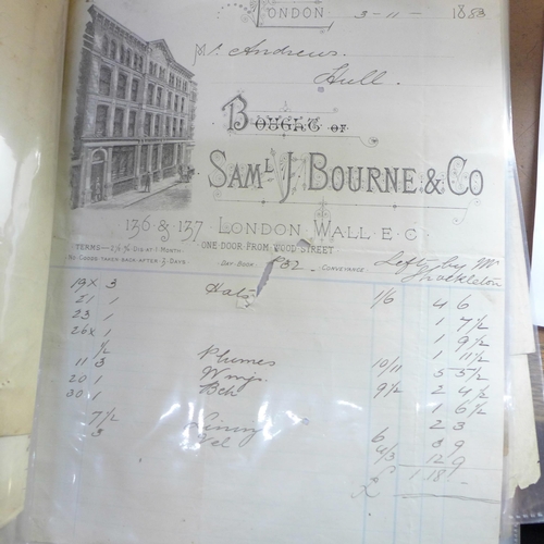 688 - Paper ephemera; file of 19th Century invoices, statements, etc. (80 items)