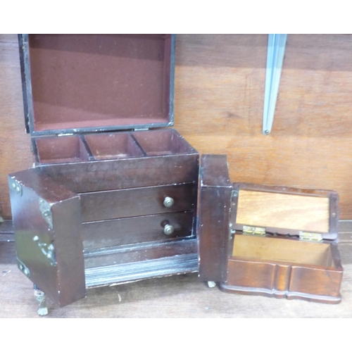 695 - A two door jewellery chest and a wooden box