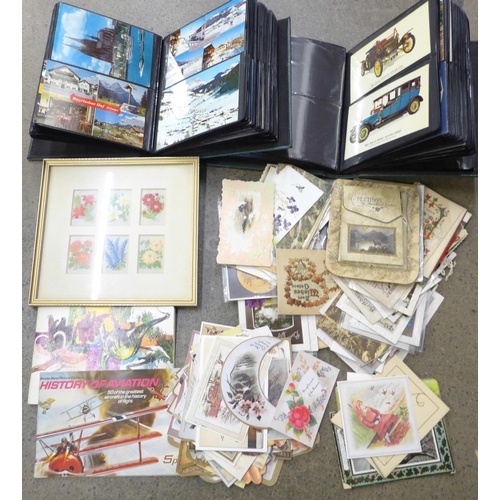 729 - A collection of Victorian and Edwardian postcards and greetings cards, two albums of tea cards and t... 