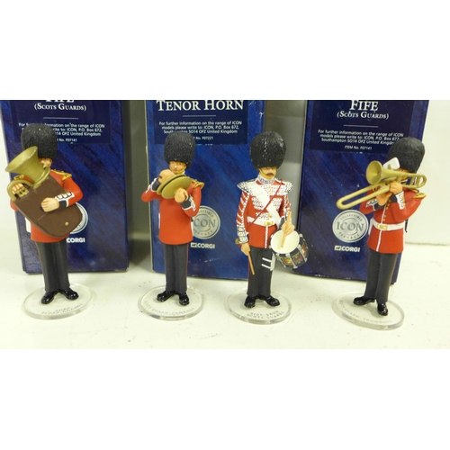 732 - Nine boxed Corgi ICON Collectables military band figures