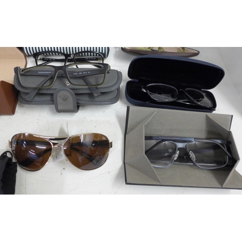 750 - A collection of designer framed glasses including Jaguar, Porsche, Joop, Morgan, Rayban, etc., Empor... 