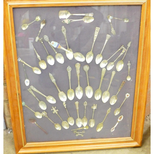 790 - A cabinet of collectors spoons and other silver and plated collectors spoons, weight of hallmarked s... 