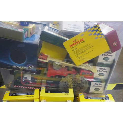 808 - A box of model vehicles including Simon Snorkel and Eddie Stobart commercial vehicles