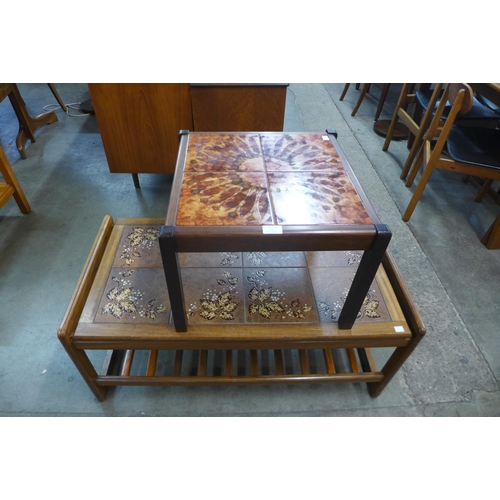 114 - A teak and tiled topped coffe table and an occasional table