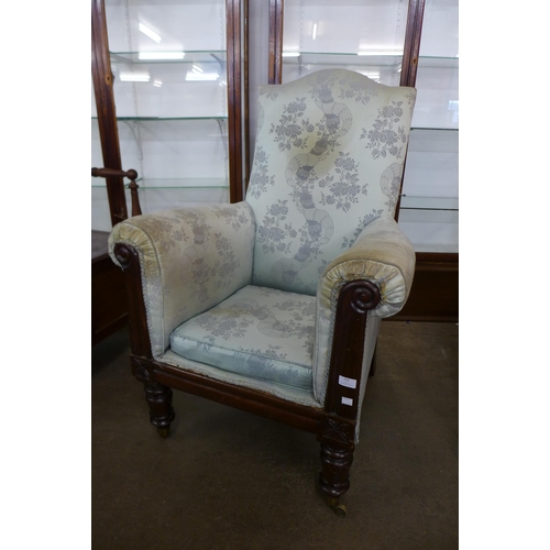 163 - A William IV mahogany and fabric upholstered library armchair