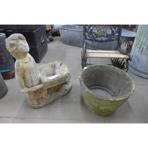 340 - A figural concrete garden planter and another