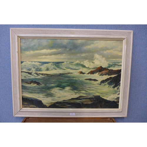 347 - British School, coastal scene, oil on board, indistinctly signed, framed