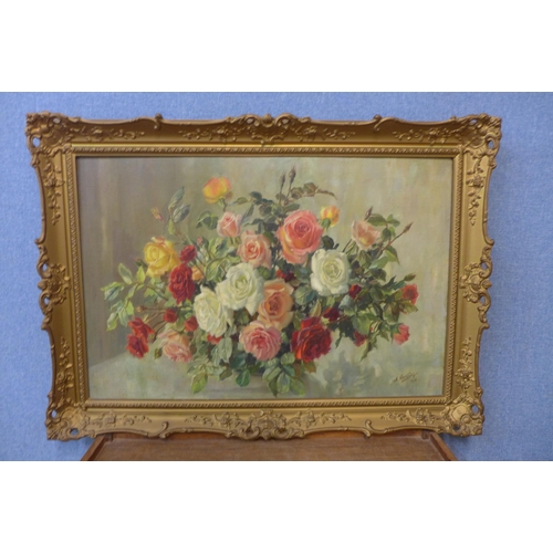 349 - Alexei Nikolsky, still life of roses, oil on canvas, dated 1968, framed