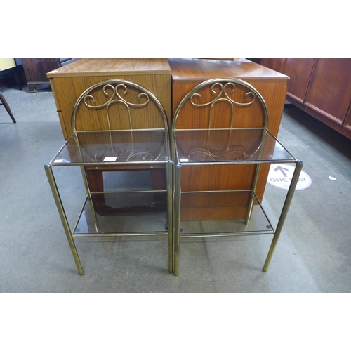 67a - A pair of brass and glass topped occasional tables