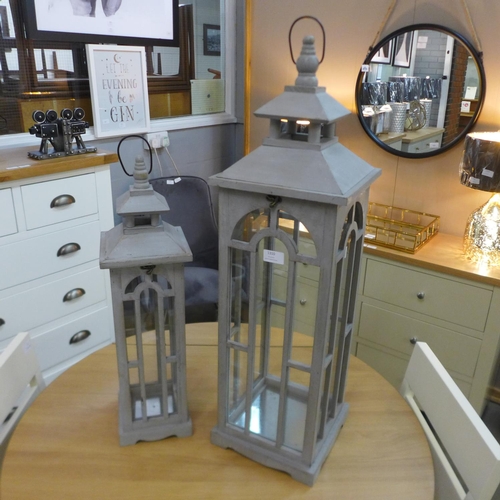 1342 - A pair of grey wooden lanterns, H80cms & 60cms (1746150)   #