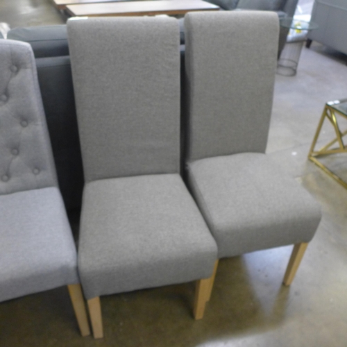 1465 - A pair of grey upholstered straight back chairs*This lot is subject to VAT