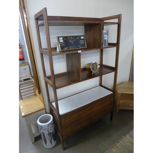 1468 - A walnut and marble mid-century style shelf unit  *This lot is subject to VAT