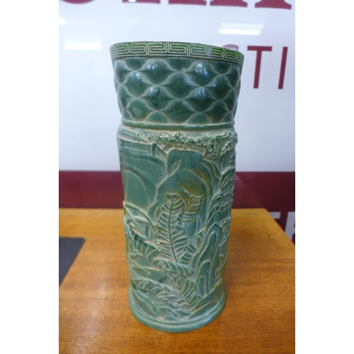 41 - An oriental carved green hardstone brush pot