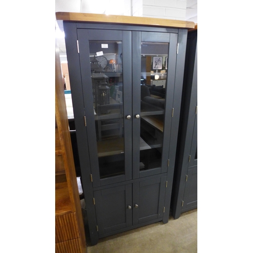 1498 - A Hampshire blue painted oak display cabinet, repair to top right corner (KEL P-37-73) * this lot is... 