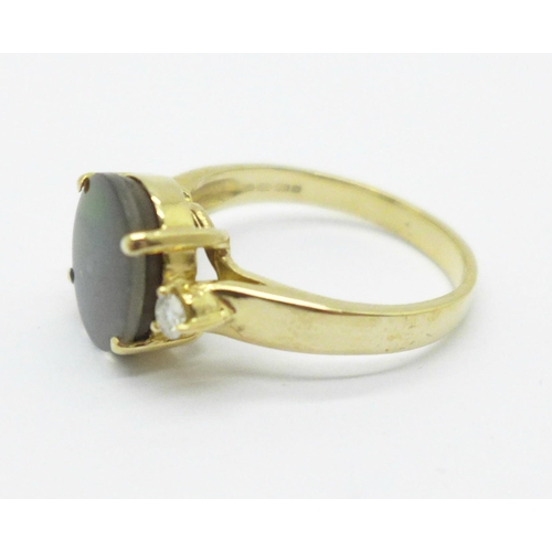 1013 - A 14ct gold, triplet labradorite and white stone ring, 4.3g, P