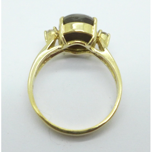 1013 - A 14ct gold, triplet labradorite and white stone ring, 4.3g, P