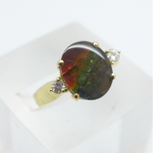 1013 - A 14ct gold, triplet labradorite and white stone ring, 4.3g, P