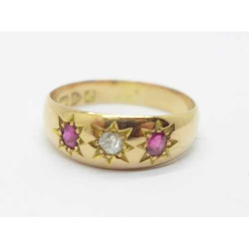 1017 - An 18ct gold, ruby and diamond ring, Chester 1909, 3.4g, Q