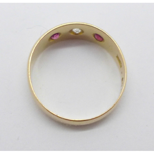 1017 - An 18ct gold, ruby and diamond ring, Chester 1909, 3.4g, Q