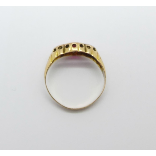 1019 - A 9ct gold ring set with diamonds and pink stones, Chester 1916, 1.4g, O