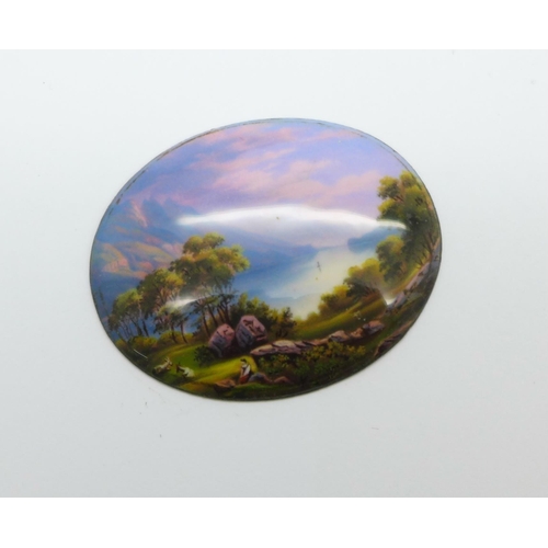 1024 - A 19th Century enamel plaque with highland scene, 33mm x 41mm