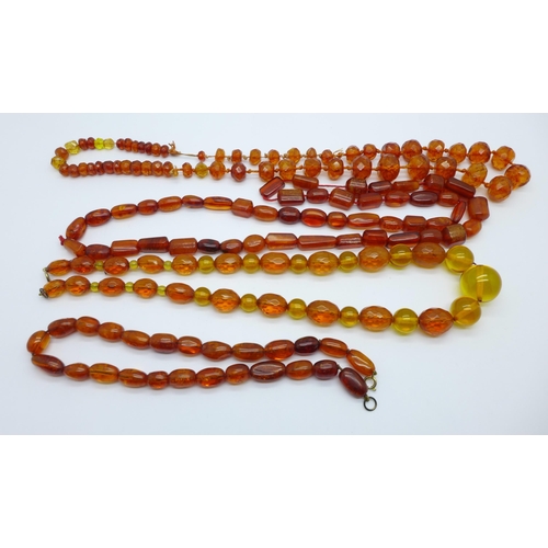 1034 - Four amber necklaces