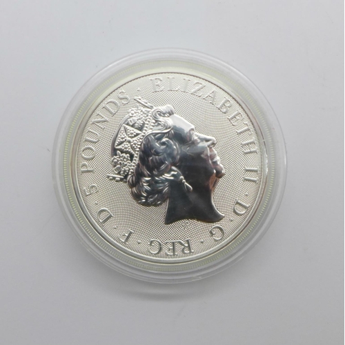 1049 - A 2oz Queens Beasts 999.9 fine silver White Greyhound of Richmond £5 coin, 2021