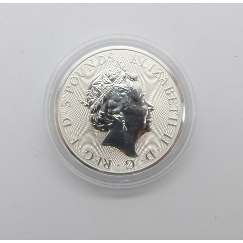 1050 - A 2oz Queens Beasts 999.9 fine silver completer £5 coin, 2021