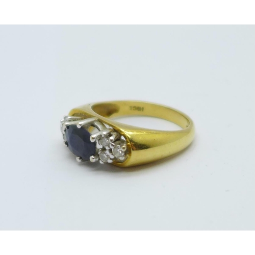 1078 - An 18ct gold, sapphire and diamond ring, 4.8g, K