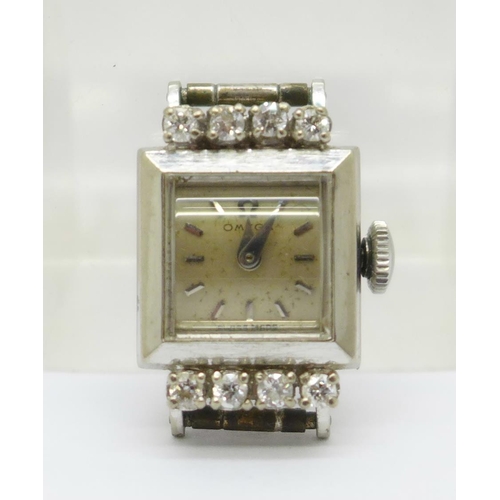 1095 - A lady's 18ct white gold and diamond Omega cocktail wristwatch head, weight without movement 5.7g