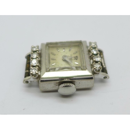 1095 - A lady's 18ct white gold and diamond Omega cocktail wristwatch head, weight without movement 5.7g