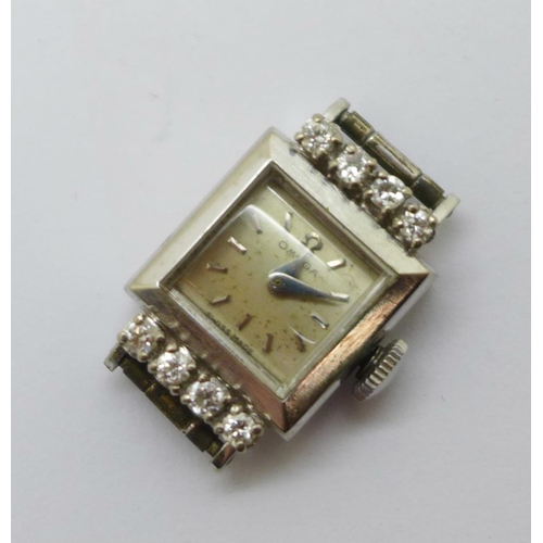 1095 - A lady's 18ct white gold and diamond Omega cocktail wristwatch head, weight without movement 5.7g