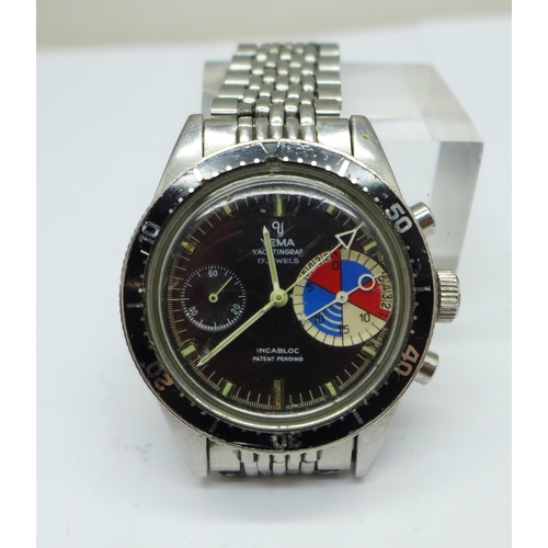 1097 - A Yema Yachtingraf 17 jewels chronograph wristwatch on a Seiko bracelet strap, chronograph buttons n... 