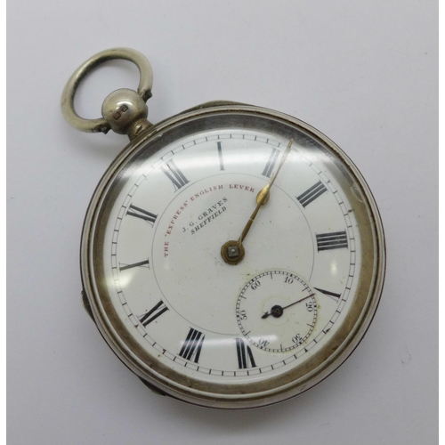 1101 - A silver pocket watch, the dial marked J.G. Graves, Sheffield